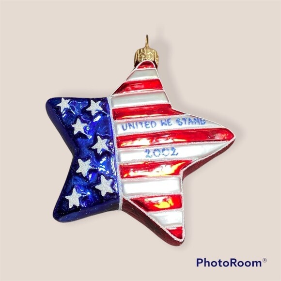 3pc Patriotic Ornaments Poland 2002 Winterthur Museum Flag Star Heart w/ Box - Picture 4 of 8